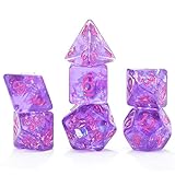 Gate Keeper Games and Dice: Inclusion Dice: Rock Candy – 7-teiliges RPG-Set, violettes Mylar mit violettem Harz und pinken Ziffern, 7 Würfel für Rollenspiele