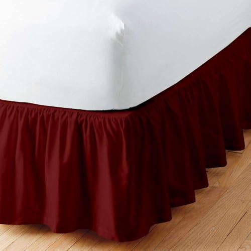 Burgundy Solid Ruffled Bed Skirt Full-14 Inch Drop Split Corner, Microfiber Bedskirt with Platform Three Sided Coverage