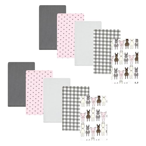 Image of Hudson Baby Unisex Baby Cotton Poly Flannel Burp Cloths, Farm Friends Pink 10-Pack, One Size