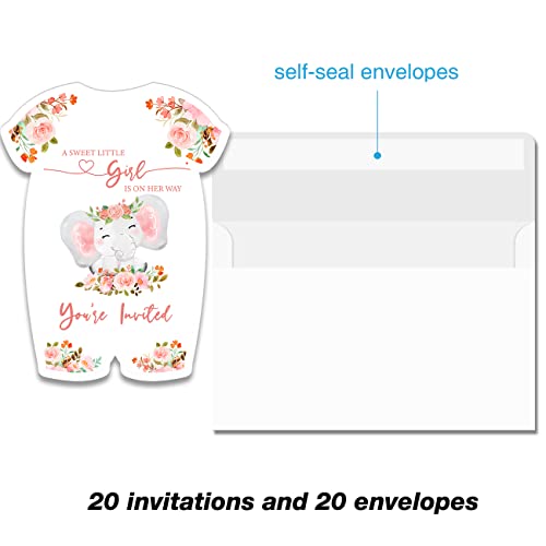 Cute Pink Rose Elephant Baby Shower Shaped Invitations Cards With Envelopes Set Of 20 Floral Girl Baby Elephant Baby Shower Invites Fill In Blank #TOP2