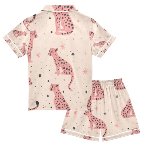 senya Face Of A Leopard Satin Summer Pajama Sets Silk Short Sleeve Button Down Sleepwear2