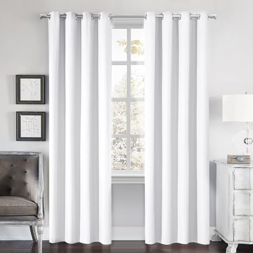 Dreaming Casa DC10836-W-4 100% Blackout Curtains 102 Inches Long 2 Panels Set White Linen Black Out Grommet Curtains cover