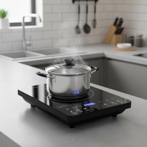 Image of Drumstone (15 Years Warranty) 2000W Induction Cooktop with Touch Control, Single Burner Induction Stove, Fast Heating Electric Cooktop with LED Display & Adjustable Temperature