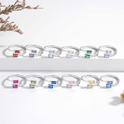 925 Sterling Silver Birthstone Rings for Women Dainty Adjustable Stackable Ring Engagement Wedding Promise Rings Birthday Christmas Valentines Jewelry Gift 6