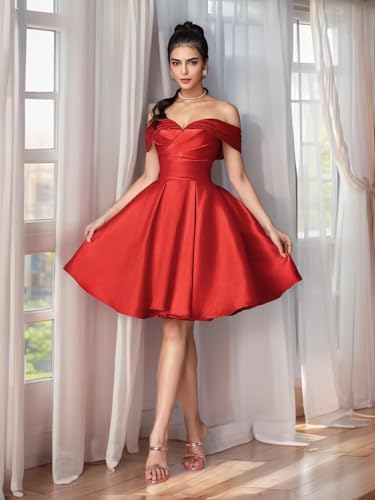 A-line Off Shoulder Short Satin Homecoming Cocktail Dress for Women, Formal Evening Party Dress2