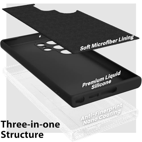 Image of DIZORO Microfiber Candy Case Compatible for Samsung S24 Ultra Smooth Touch Cushion Liquid Soft Silicone Gel Rubber Phone Cases Non-Slip Full Body Protective Shockproof Back Cover, Dark Black.