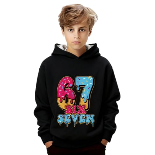67 Hoodie Black Hoodies 6-7 Sweaterss Boy Size 7 Funny Six Seven 6 7 Meme Gen Alpha Slang Kids Sweats Tops Ice Cream Cake Drip Meme Hoodies Boys Girls Printed Long Sleeve Fleece Sweatshirts