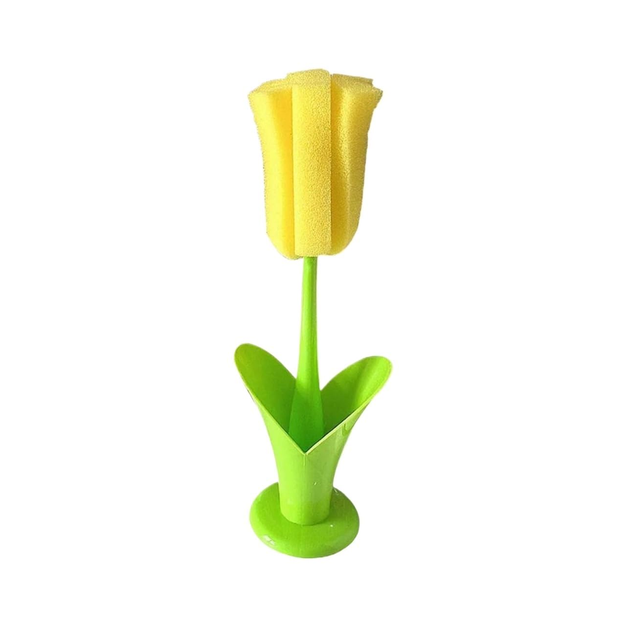 Bottle Brush Cleaning Brush Flower Household Cup Long Handle Dish Scrubber Tool(Yellow)