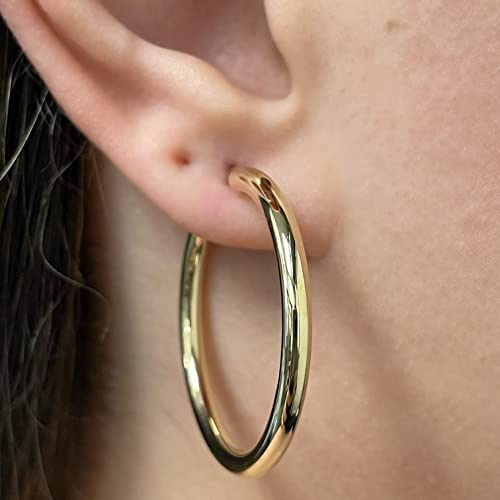 Image of Italian 14k Yellow Gold High Polished Round Hoop Earrings