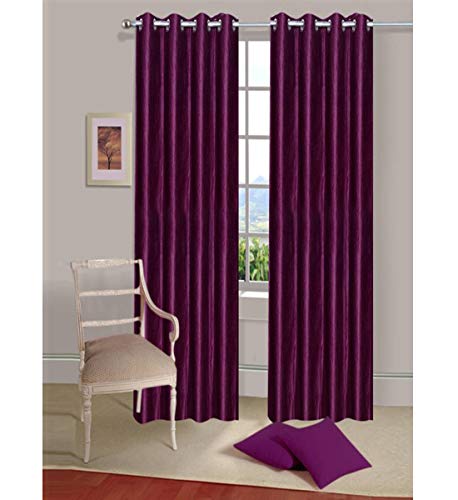 Image of Polyester Eyelet Long Door Curtain, Solid Plain Light Filtering Curtain for Bedroom, Living Room & Home Office, 9 Feet (108 x 48 Inch), Wine, Pack of 2
