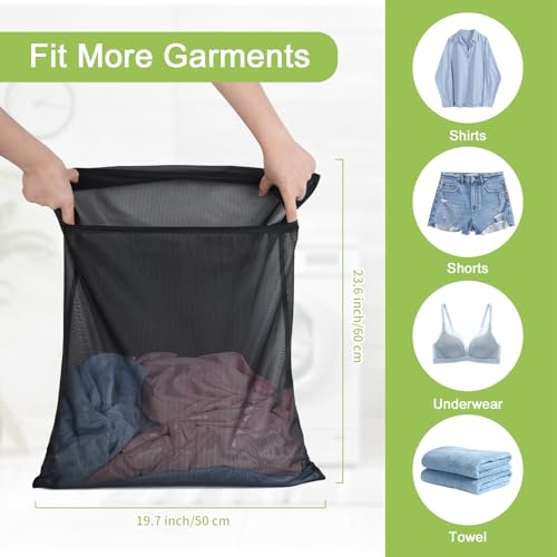 OTraki 2 Stück Wäschenetz für Waschmaschine, Wäschebeutel 50 x 60cm mit Metallreißverschluss, Wäschesäckchen Laundry Bag für BH, Reise, Bluse, Koffer, Socken, Unterwäsche, Babykleidung (Schwarz)