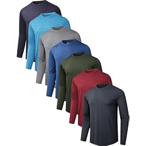7 Pack Long Sleeve Shirts for Men Moisture Wicking Sun Protection UV UPF 50+ SPF Performance Quick Dry T-Shirt for Casual