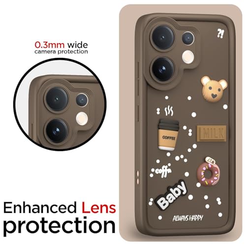 Image of Bintage Ball Bear| Donut| Milk Cake| Baby| Coffee Rubber Case Camera Protection Back Cover Compatible for Vivo T4 Pro 5G - Brown