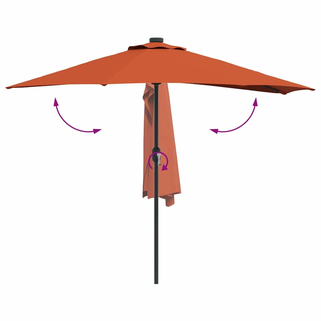 vidaXL Ombrellone da Giardino Mezzano con Luci LED, Tessuto Poliestere Anti-UV e Impermeabile, Manovella Regolabile, Struttura in Alluminio Grigio Scuro, 294 x 150 x 224 cm, Ombrelloni da Patio