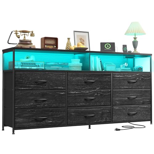 Black 55 Dresser with 9 Drawers and Shelves