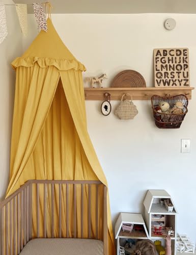 JIKAL Kids Bed Canopy with Ruffles Cotton Hanging Tent Frills Curtain Net for Baby Nursery Room Children Reading Nook Decor