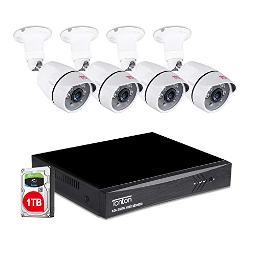 Tonton 8CH Full HD 1080P Expandable Security Camera System Outdoor, 5-in-1 Surveillance DVR with 1TB Hard Drive and (4) 2.0MP Waterproof Bullet Camera,Free APP Remote Viewing and Email Alert
