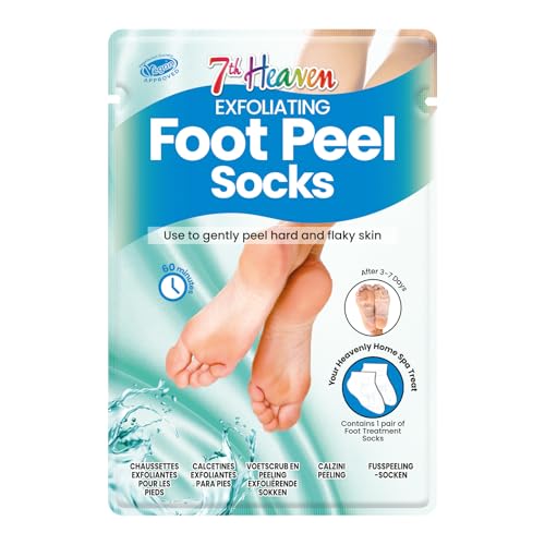 7th Heaven Exfoliating Foot Peel Socks -1 Pair Peeling Foot Mask with Glycolic Acid to Remove Hard Skin - Vegan Foot Mask for Soft, Smooth Feet in 60 Minutes - Baby Soft Foot Treatment