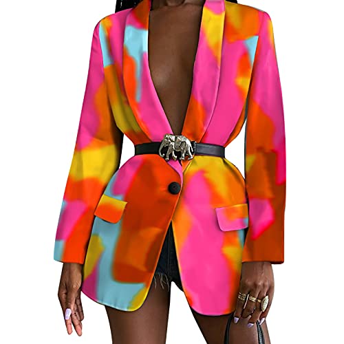 Womens Blazers For Work Professional Lightweight Blazer Plus Size Button Long Coats Casual 3/4 Sleeve Blazer Hot Pink #TOP1