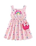 Mioglrie Toddler Girls Spring Dress Little Girl Summer Dresses for Girls Light Pink Rainbow 3T 4T Dresses for Toddler Girl Sleeveless Sundress with Bag