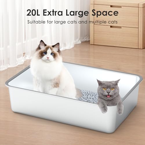 Suitchi Stainless Steel Cat Litter Box,XL Enclosed Cat Litter Box with Poop Scooper/Footboard/Mat (Light Gray) - Thumbnail 3