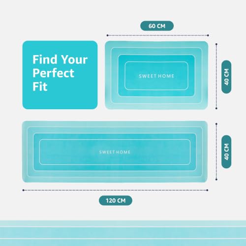 Image of Amazon Brand - Solimo Silicone Kitchen & Bath Mat (Pack of 2) | Light Blue| Anti-Fatigue Comfort Foam | Waterproof & Anti-Slip | 60 x 40 cm & 40 x 120 cm| Quick-Dry & Easy Clean