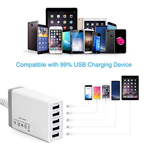 5-Port USB Charging Stations for Multiple Devices, Desktop 40W 8A Multi USB Wall Charger Compatible with Tablet, Phone, Cell Devices Product, Android Phone and All USB Port Devices