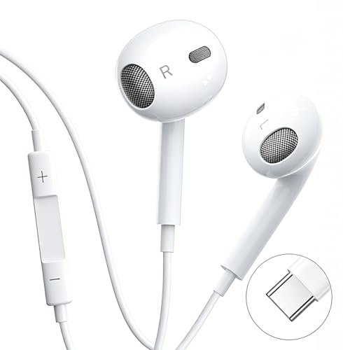 USBC Wired Earbuds InEar Headphones with Mic & Volume Control Lossless DAC Sound Compatible for iPhone 15/16/17 Pro Max/iPad Samsung S24S26 Ultra Google Pixel