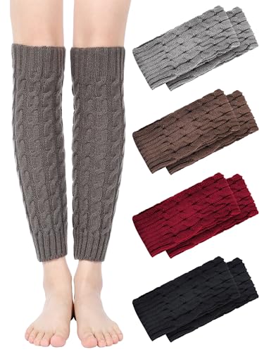 Geyoga 4 Pairs Leg Warmers for Women Long Winter Leg Warmers Cable Knitted Crochet Boot Socks