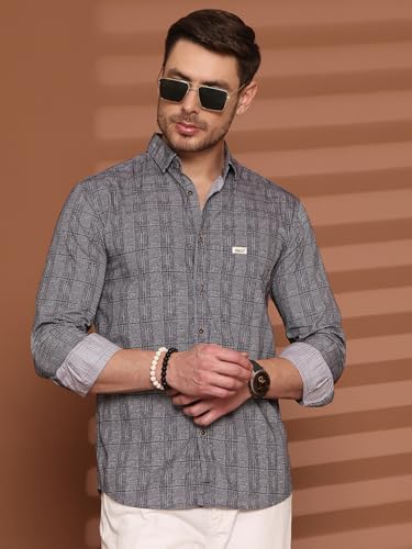 Image of Majestic Man Men's Comfort Slim Fit Pure Cotton Opaque Checked Casual Shirt