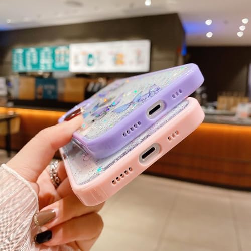 Image of VONZEE for iPhone 13 Clear Glitter Butterfly Case, Cute Bling Sparkle Shiny Soft TPU Bumper Shockproof Women Girls Slim Protective Phone Cover for iPhone 13 6.1 inch,Pink