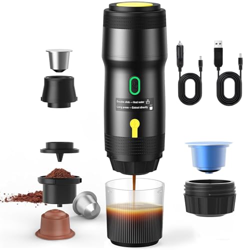 Gubbett Machine à Cafe Portable,Cafetière Portable 3 en 1 Compatible avec les Capsules Espresso et Poudre de Café,Chauffage Rapide,USB et Voiture - Rechargeable,Pour Camping et Voiture,voyage