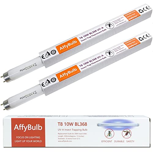 AffyBulb 2 * 10W Replacement Bulbs for lampe anti moustique/tue mouche electrique - 13in T8 BL368 UV Tubes