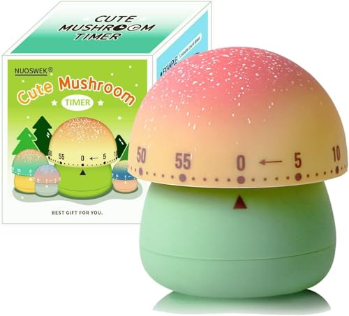 NUOSWEK Mechanical Kitchen Timer, Cute Mushroom Timers for Kids, Wind Up 60 Minutes Manual Countdown...