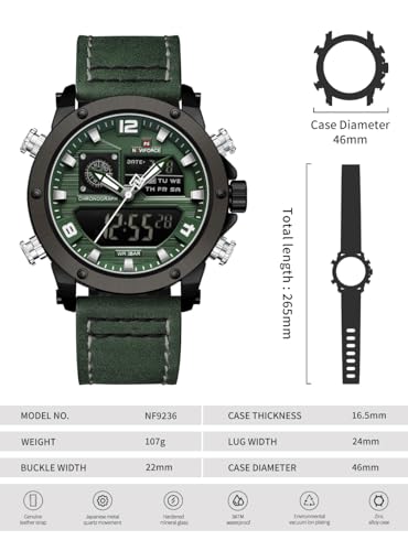Image of NAVIFORCE NF9236 Japanese Movement Military Style Leather Strap Analog-Digital Watch