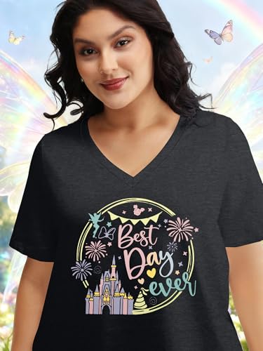 Image of NANYUAYA Plus Size Magic Shirts for Women Castle Kingdom Graphic Magical T Shirt Cute Holiday Princess Tee Vacation Tops