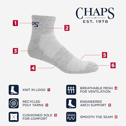 Chaps Men's Athletic Cushioned Performance Ankle Socks-6 Pairs-Breathable Mesh4