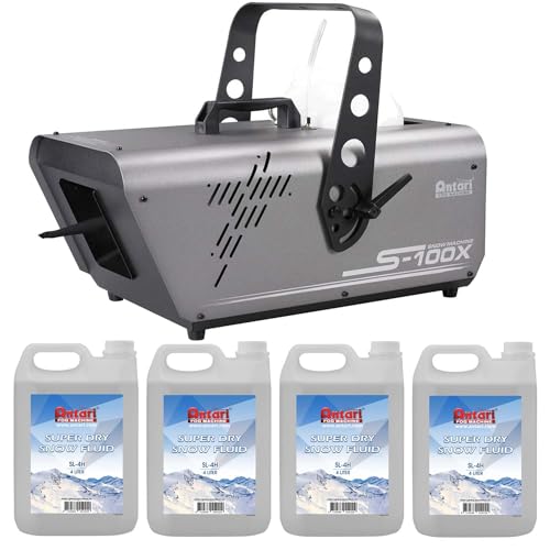 Antari S-100X High Powered Snow Machine, (4) Antari SL-4H Snow Foam Fluid Bundle