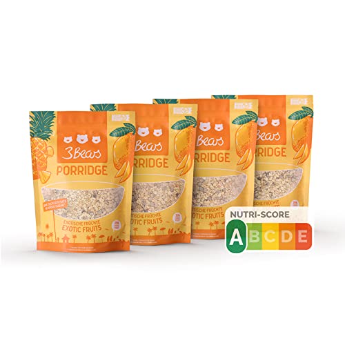 3Bears Porridge „Exotische Früchte“ I 4x400g vegane Porridge Portionsbeutel mit Vollkorn-Haferflocken I ohne Zucker & nach eigenem Rezept I auch als Oatmeal, Frühstücksbrei oder Overnight Oats Cover