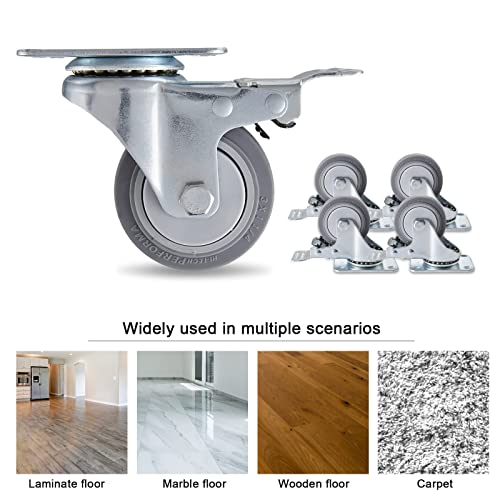 3 Inch Caster Wheels Set Of 4,Heavy Duty Caster With Polyurethane Wheels No Noise,Swivel Plate Casters With Dual Brake For Cart Furniture Industrial Workbench #TOP4