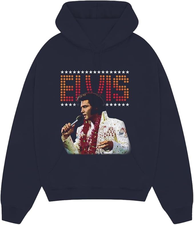 Elvis Presley Lei Portrait Hoodie Navy Large