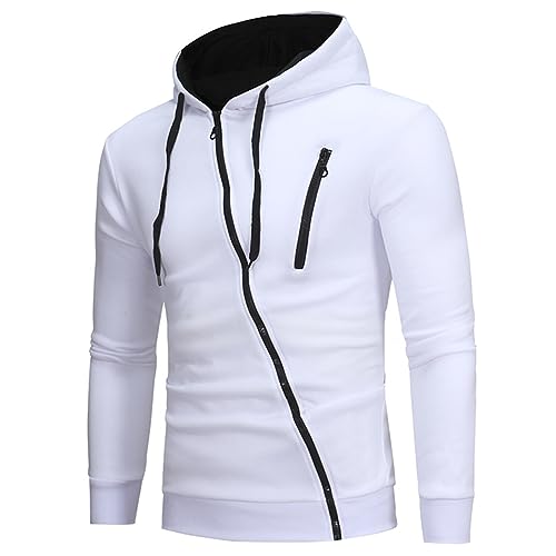 Mmoneyake Mens Diagonal Zipper Hoodies Slim Fit Lightweight Soft Fleece Hooded Sweatshirt Running Hiking Hoodie with Pocket2