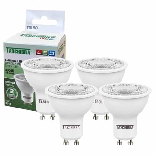 4 Lâmpada Dicroica Led 7w Taschibra Mr16 Gu10 Autovolt 4000k