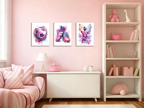 Image of Frimeeme 3Pcs Girl Graffiti Soccer Canvas Wall Art, 12 x 16 inch