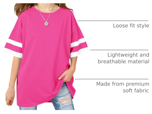 Image of Girls Oversized T Shirts Kids Summer Striped Short Sleeve Tops Casual Crewneck Tees 5-14 Years