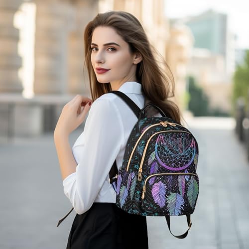 Image of Women Fashion Backpack Purse Dreamcatcher Rucksack, M | Casual Lightweight Quilted Daypack Ladies Bag for College Travel Work