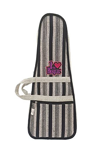 Image of The House of tara Modern Ukulele Bag | Ethnic Handloom Fabric Bag for Concerts | Multicolor | with External Zipper Pocket | Waterproof Padded Case | for Men and Women | Light Grey 2