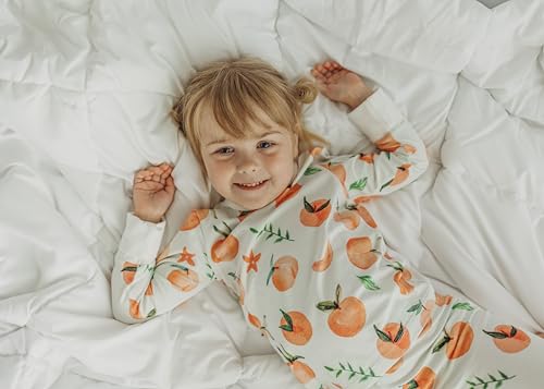 Girls Cotton Pajama Set, Peach Print, Long Sleeve 2-Piece PJs, Sizes 1-8 Years2