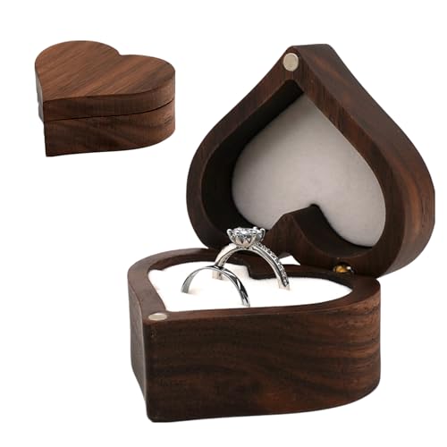 JYCMMFC Ring Box, Wedding Ring Box for Proposal Engagement Handmade Wooden Rustic Ring Holder, Ring Storage Box Stocking Stuffers Her Valentine's Day Christmas Gift Thanksgiving Gift (Heart-shaped)