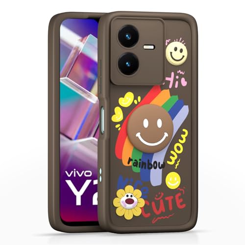 Image of Pikkme Back Cover for Vivo Y22 | Soft Silicone| Cute Rainbow Smile & 3D Cartoon Flower Design | Shockproof Raised Camera Protection Bumper Case (Brown)